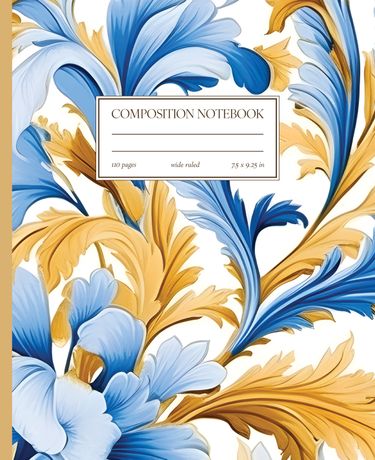 Blue & Gold Floral Composition Notebook
